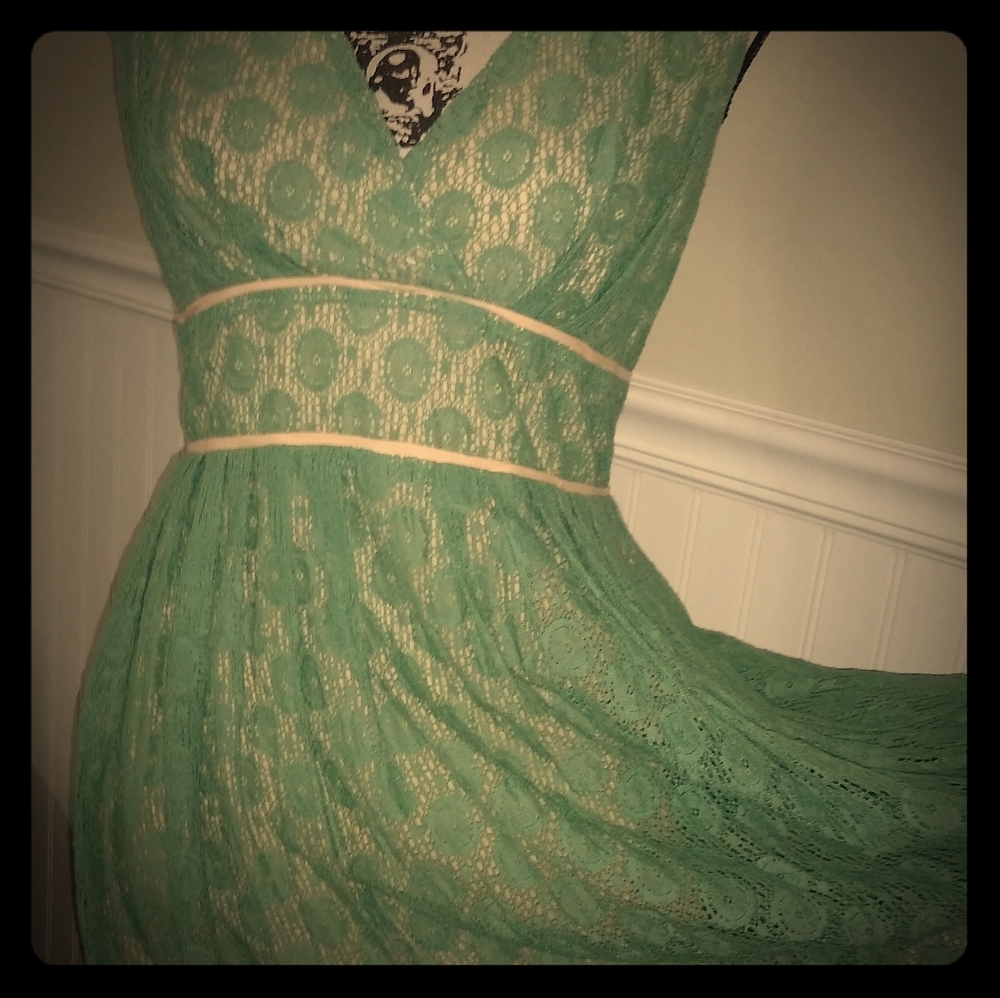 Jade green lace pattern dress